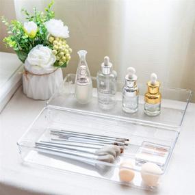 img 3 attached to 🗂️ Set of 3 Clear Plastic Drawer Organizers for Cutlery, Utensils, and Makeup - 12" X 6