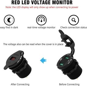 img 2 attached to Водонепроницаемая двойная USB-розетка для автомобиля с быстрой зарядкой 3.0 - Быстрая зарядка для лодки, мотоцикла, внедорожника - 36 Вт, светодиодный вольтметр - QC 3.0 Красный