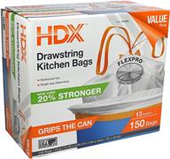 🗑️ hdx 716866: ultra-durable 13-gallon drawstring trash bags with dispensing container (150 count) for tear-resistant and expandable kitchen waste management [packaging may vary] logo