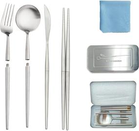 img 4 attached to 🍴 WiTisve Camping Travel Cutlery Set - Portable & Reusable Stainless Steel Utensils, 4-in-1 Foldable Flatware Set with Waterproof Case for Camping, Picnic, Office - Silver