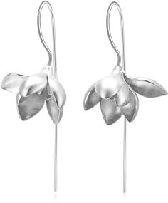 img 4 attached to 🌸 Lotus Fun S925 Sterling Silver Flower Drop Earrings: Elegant Magnolia Dangle Earring for Women - Handmade Unique Jewelry