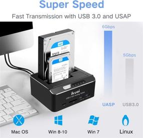 img 1 attached to 📁 ikuai SATA to USB 3.0 Dual Bay Hard Drive Dock for 2.5" and 3.5" SATA HDD SSD with SD TF Card Reader, 2 USB 3.0 Ports, Offline Clone Function, External Hard Drive Docking Station - UASP Supported