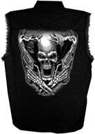 edgy cool: hot leathers black assassin sleeveless denim shirt logo