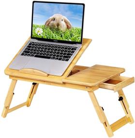 img 4 attached to 🍽️ Gistuch Lap Desk Bed Table Breakfast Tray: Bamboo Laptop Desk Stand with Adjustable Tilt, Heat Dissipation & Storage Drawer - Ideal for Computer iPad Writing Reading Studying