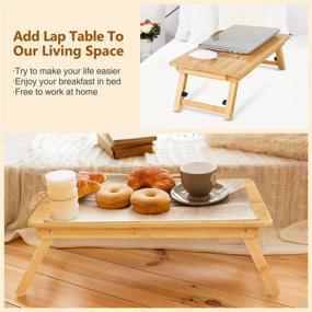 img 1 attached to 🍽️ Gistuch Lap Desk Bed Table Breakfast Tray: Bamboo Laptop Desk Stand with Adjustable Tilt, Heat Dissipation & Storage Drawer - Ideal for Computer iPad Writing Reading Studying