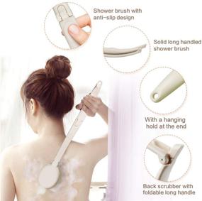 img 2 attached to 🚿 Foldable Shower Brush Set with Long Handle: 3-in-1 Bath Body Brush, Pumice Stone, Loofah Sponge, and Back Scrubber Bristles for Exfoliation and Dry Skin Brushing (White)