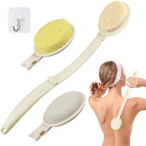 img 4 attached to 🚿 Foldable Shower Brush Set with Long Handle: 3-in-1 Bath Body Brush, Pumice Stone, Loofah Sponge, and Back Scrubber Bristles for Exfoliation and Dry Skin Brushing (White)