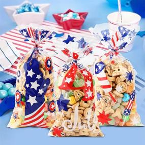 img 1 attached to 🎆 CCINEE 150PCS Patriotic Cellophane Treat Bags: Perfect Decorative Supply for 4th of July Kids Party Favors & Candy + Twist Ties