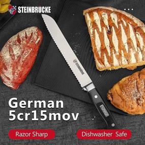 img 3 attached to 🍞 STEINBRÜCKE Нож для хлеба с зубчатым лезвием 10 дюймов: высокоуглеродистая немецкая сталь, острое лезвие для домашней выпечки, разрезания тортов и хрустящего хлеба.