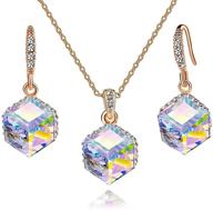 💎 hypoallergenic jewelry set: colorful cubic austrian crystal pendant necklace earrings for women - 14k gold plated logo