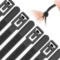 🔗 200-pack reusable zip ties assorted sizes - heavy duty, round ending, no slip off - indoor/outdoor wire wraps - removable cable ties for easy use (black) logo