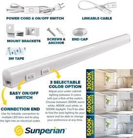 img 2 attached to Sunperian LED набор подсветки для шкафа - 2PCS 21-дюймовая светодиодная лента с подключением к розетке - 14 Вт и 1400 люмен - могут быть соединены - 3 варианта цвета (3000K/4000K/5000K) - клеевой или кронштейном крепёж - переключатель Вкл./Выкл. - защита от влаги