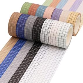 img 1 attached to 🎨 Knaid Grid Washi Tape Set - 14 Rolls of 15mm Wide Decorative Colored Masking Tapes Ideal for Scrapbooking, DIY Decor & Crafts, Bullet Journals, Planners, Junk Journaling, Gift Wrapping