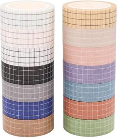 img 3 attached to 🎨 Knaid Grid Washi Tape Set - 14 Rolls of 15mm Wide Decorative Colored Masking Tapes Ideal for Scrapbooking, DIY Decor & Crafts, Bullet Journals, Planners, Junk Journaling, Gift Wrapping