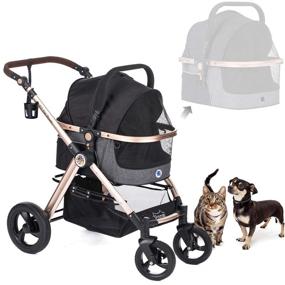 img 4 attached to 🐾 HPZ Pet Rover Prime 3-in-1 Luxury Pet Stroller (Travel Carrier + Car Seat + Stroller) with Detachable Carrier, Pump-Free Rubber Tires, Aluminum Frame, Reversible Handle - Ideal for Medium & Small Dogs and Cats (BLACK)