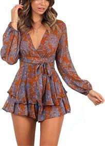 img 2 attached to 🌸 Women's Floral Sleeve V-Neck Rompers - Fashionable Jumpsuits, Rompers & Overalls for Women's Clothing