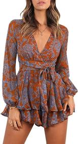 img 4 attached to 🌸 Women's Floral Sleeve V-Neck Rompers - Fashionable Jumpsuits, Rompers & Overalls for Women's Clothing