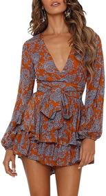 img 3 attached to 🌸 Women's Floral Sleeve V-Neck Rompers - Fashionable Jumpsuits, Rompers & Overalls for Women's Clothing