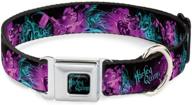 🐶 adjustable sizes dog collar - seatbelt buckle harley quinn pow aiming poses joker black turquoise fuchsia - ideal for small, medium, and large dogs logo