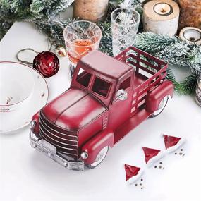 img 1 attached to Vintage Farmhouse Red Metal Truck Christmas Decor with LED Christmas Tree Ornament – Table Top Centerpiece for Perfect Christmas Decorations