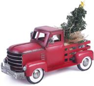 vintage farmhouse red metal truck christmas decor with led christmas tree ornament – table top centerpiece for perfect christmas decorations logo