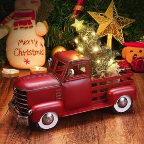 img 2 attached to Vintage Farmhouse Red Metal Truck Christmas Decor with LED Christmas Tree Ornament – Table Top Centerpiece for Perfect Christmas Decorations