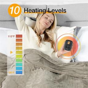 img 1 attached to 🔥 WOOMER King Size Electric Heated Throw Blanket - Dual Controllers, 10 Heat Levels, Fast Heating, Auto Off, Over-Heat Protect - 100% Soft Velvet, Machine Washable