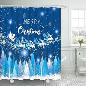 img 2 attached to 🦌 Christmas Shower Curtain with Santa Claus and Reindeer Design - TAMOC Xmas Shower Curtain Set Includes 12 Hooks - Waterproof Snowy Blue Ice Forest Bath Curtain - Ideal for Bathroom Décor - 69" W x 70" L