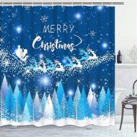 🦌 christmas shower curtain with santa claus and reindeer design - tamoc xmas shower curtain set includes 12 hooks - waterproof snowy blue ice forest bath curtain - ideal for bathroom décor - 69" w x 70" l logo