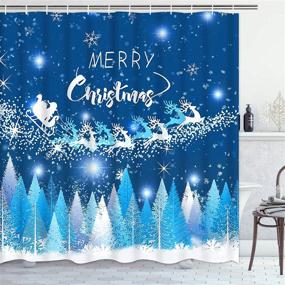 img 4 attached to 🦌 Christmas Shower Curtain with Santa Claus and Reindeer Design - TAMOC Xmas Shower Curtain Set Includes 12 Hooks - Waterproof Snowy Blue Ice Forest Bath Curtain - Ideal for Bathroom Décor - 69" W x 70" L