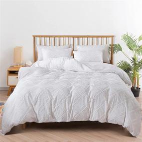 img 4 attached to 🛏️ King-size White Tufted Comforter Set (104x90 Inch) - Boho Embroidery Shabby Chic Bedding for All Seasons - 3 Piece Set (1 Comforter + 2 Pillowcases) - Soft Microfiber Geometric Jacquard Design