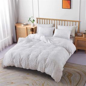 img 3 attached to 🛏️ King-size White Tufted Comforter Set (104x90 Inch) - Boho Embroidery Shabby Chic Bedding for All Seasons - 3 Piece Set (1 Comforter + 2 Pillowcases) - Soft Microfiber Geometric Jacquard Design