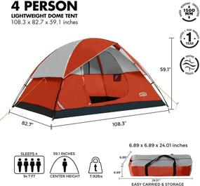 img 3 attached to High Performance Pacific Pass 4 Person Family Dome Tent for Outdoor Adventures - Easy Set Up, Removable Rain Fly - 108.3 x 82.7 x 59.8 inches - Vibrant Orange Design