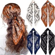 set of 4 silk-like boho head scarves, 27 inch satin headband bandanas for women and girls with classic patterns logo