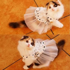 img 3 attached to 🐱✨ Pet Princess Floral Cat Party Bridal Wedding Dress Small Dog Flower Tutu Ball Gown Puppy Dot Skirt Doggy Photo Apparel Stretchy Clothes Mesh Costume for Spring Summer Wear - White, Small