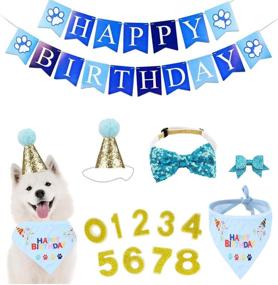 img 4 attached to 🐾 HIFEOS Dog Birthday Party Supplies Set of 6 in Blue & Pink - Dog Bandana, Tutu Skirt, Birthday Hat, Bowtie, Banner & Bow Hairpin - Ideal Gift for Small Dogs, Puppies, and Cats