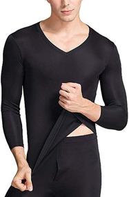 img 2 attached to 👕 Mulberry Silk V-Neck Men's Long Johns – Silk Thermal Underwear Sets & Base Layer