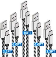 usb-кабель высокой скорости 5 штук (3,3/3,3/6,6/6,6/10 футов) | быстрая зарядка, нейлоновая оплетка, совместим с samsung galaxy s10 s9 s8, moto z z3, lg g7 g8 | зарядное устройство usb type c логотип