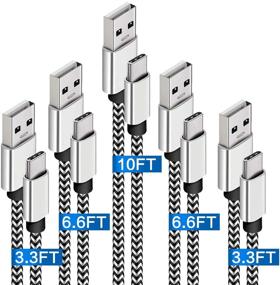 img 4 attached to USB-кабель высокой скорости 5 штук (3,3/3,3/6,6/6,6/10 футов) | Быстрая зарядка, нейлоновая оплетка, совместим с Samsung Galaxy S10 S9 S8, Moto Z Z3, LG G7 G8 | Зарядное устройство USB Type C