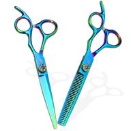 💇 professional hair cutting shears set - stylist barber scissor kit for men, women, kids - thinning texturizing blending shears included - 6 inch green hairdressing set (2pcs) logo