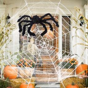 img 4 attached to ESSENSON Halloween Decorations - 12 FT Giant Spider Web and Fake Large Hairy Spider Props Scary Halloween Yard & Outdoor Decor with Super Stretch Cobweb, Halloween Party Favors