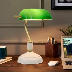 img 1 attached to Vintage Handmade Green Glass Bankers Lamp with Pull Chain Switch – Traditional Table Light for Office, Library, Antique Style Desk Lamps