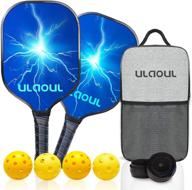 🏓 ulaoul pickleball paddles set of 2 - lightweight carbon fiber surface & polypropylene honeycomb core, includes 4 pickleball balls, 2 extra cushion grip strips, and 1 portable racquet bag логотип