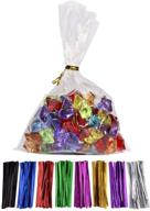 🍬 molotar 100 pcs clear flat cellophane treat bags, 10 in x 6 in, 1.4mil thickness - ideal for bakery, cookies, candies, dessert - includes random color twist ties, 6" x 10 logo