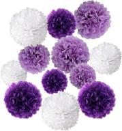🎀 wartoon tissue paper pom poms: stunning wedding, birthday, and baby shower decor - 12 pcs (purple, lavender, white) logo