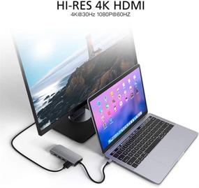 img 2 attached to 🔌 Enhanced HyperDrive USB-C Hub Adapter for iPad Pro, MacBook Pro/Air, Power 9-in-1 USBC Hub Dongle with 4K HDMI, USB-C PD, Gigabit Ethernet, Audio Jack, 3X USB 3.0, Micro/SD Card Slots (Space Gray)