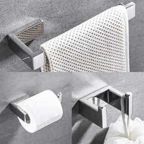 img 4 attached to 🚽 Modern Stainless Steel Bathroom Accessories Set - JunSun 3 Piece Chrome Hardware Set: Toilet Paper Holder, Robe Hook, Towel Holder