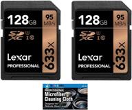 lexar 128gb professional 633x sdxc class 10 uhs-i/u1 memory card 2-pack bundle with microfiber cloth (product label may vary) logo