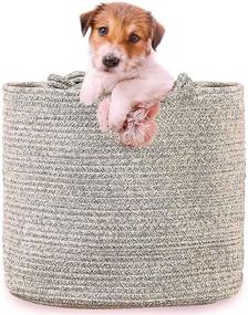 img 4 attached to 🧺 Cotton Rope Basket: Large, Soft, and Safe for Kids, Babies, Puppies, Dog Toys – Storage Organizer for Baby Clothes, Pillows, Blankets – Nursery Woven Bin