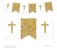 🎉 andaz press gold glitter hanging pennant party banner with string, baptism gold glitter crosses, 9-feet, 1-set, decor paper decorations, non-shedding glitter, includes string logo